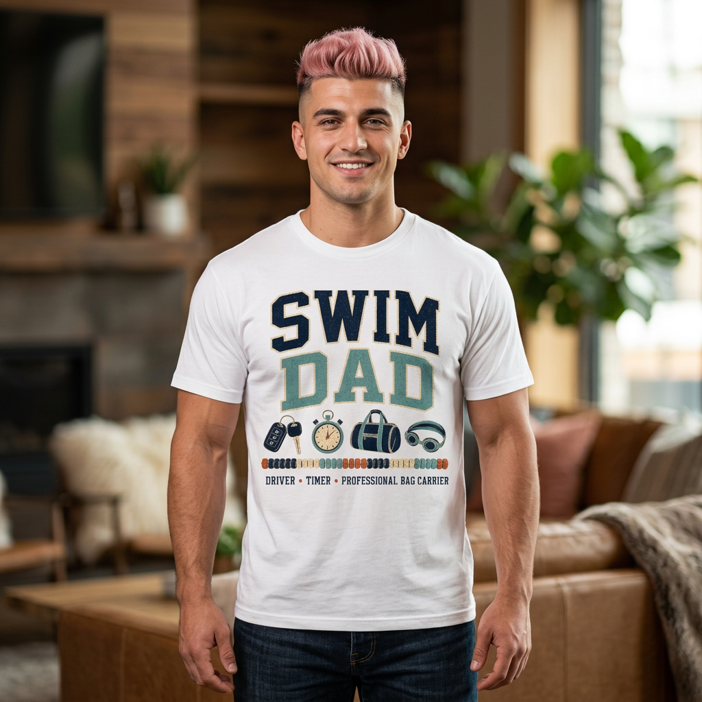 Swim Dad T-Shirt | Swim Coach Stop Watch Goggles Bag |dad gift|