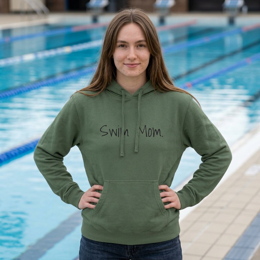 Swim Mom Hoodie | Pigment-Dyed Pullover with Back Patch
