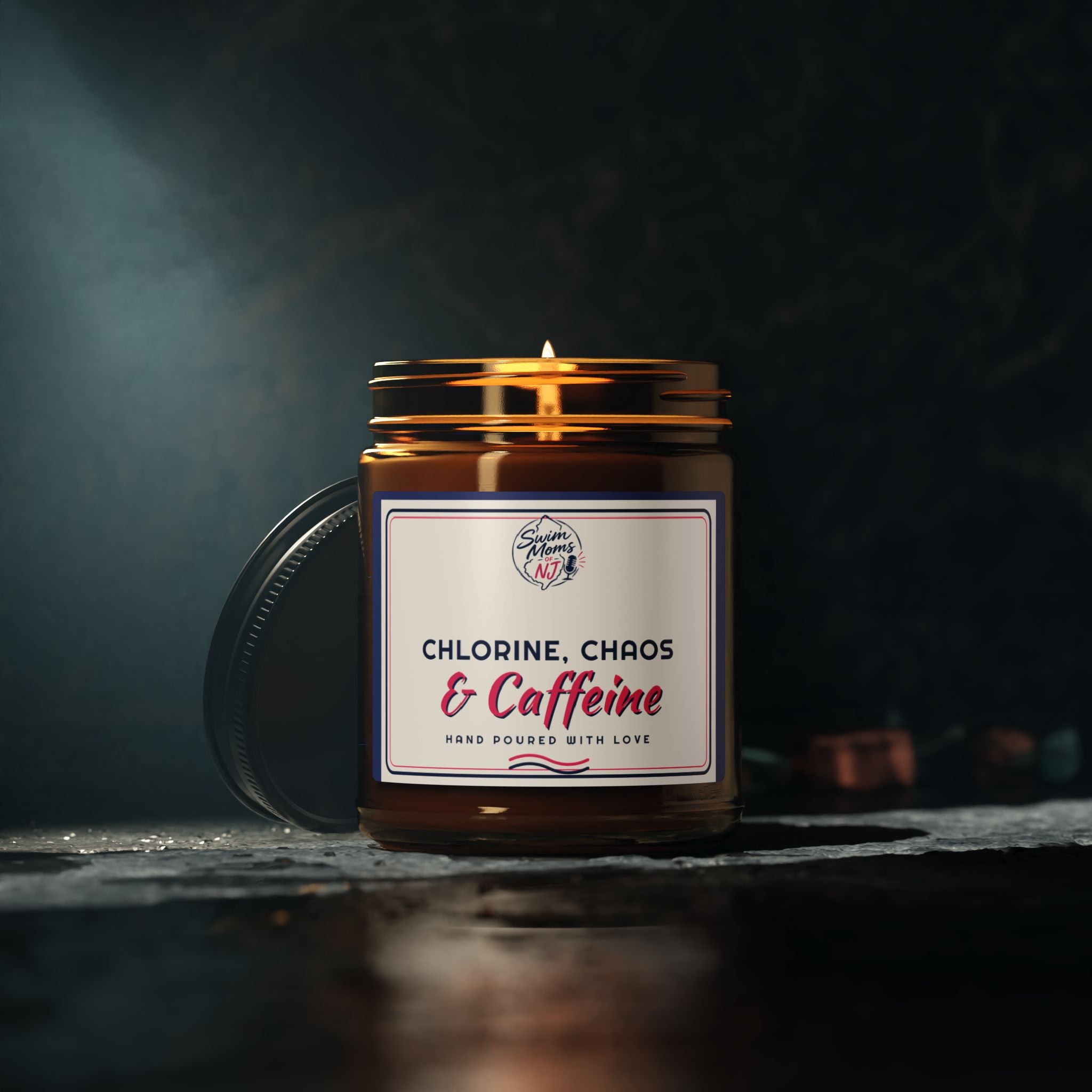 Chlorine Chaos & Caffeine Candle Soy Candle | Amber Jar, Swim Mom Scent