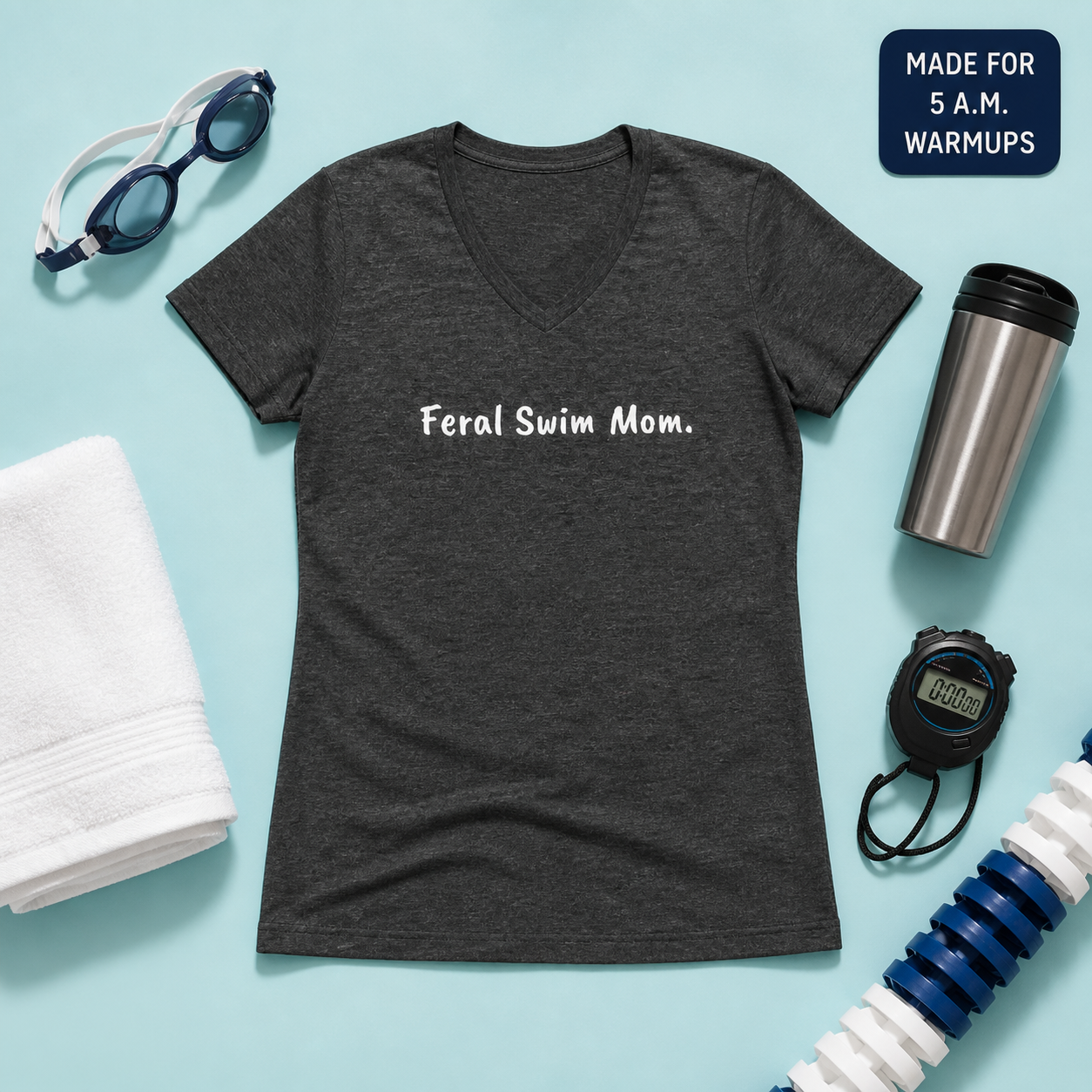 Feral Swim Mom V-Neck Tee — Funny Swim Team Mom Shirt for Pool Season