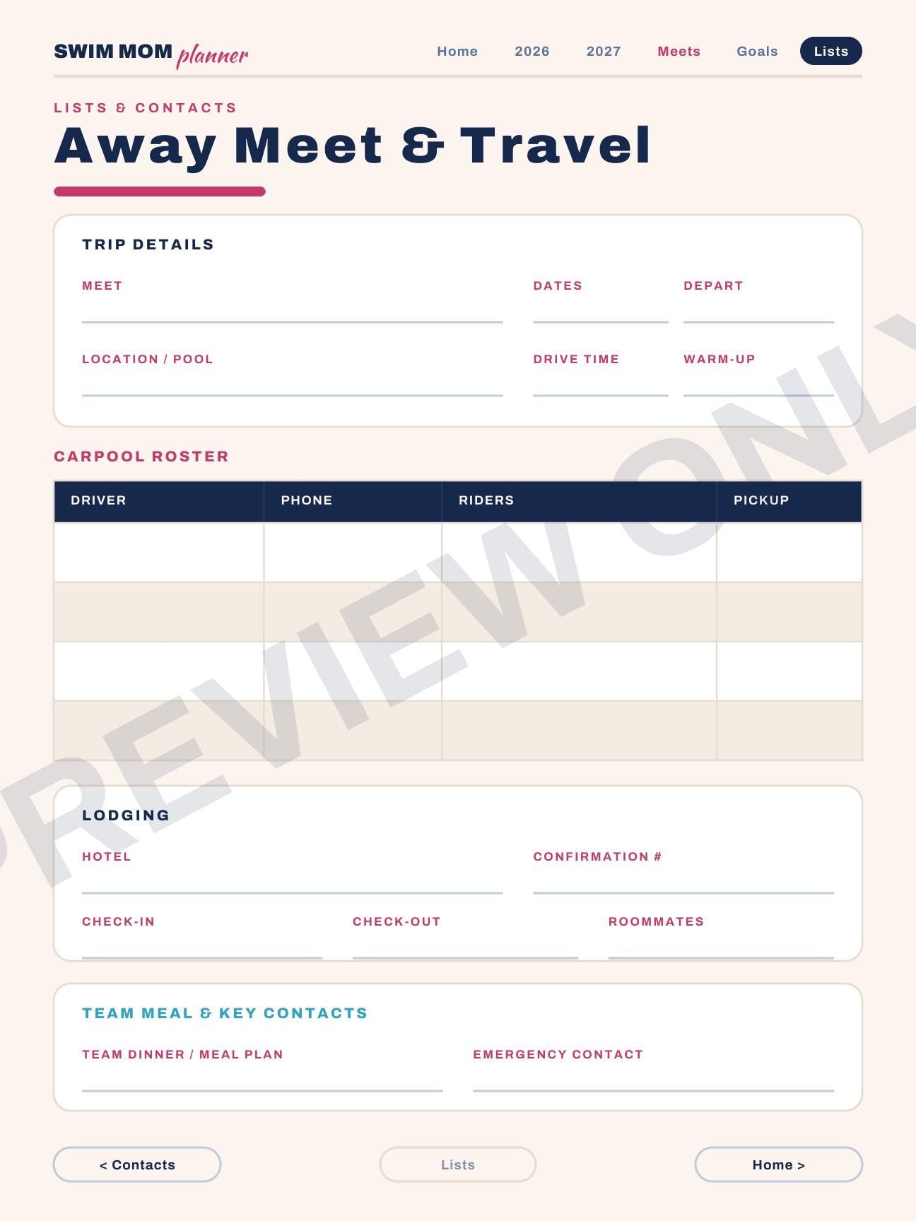 Swim Mom Planner 2026-2027 | Digital PDF, Swim Meet Tracker, Goals (Download)