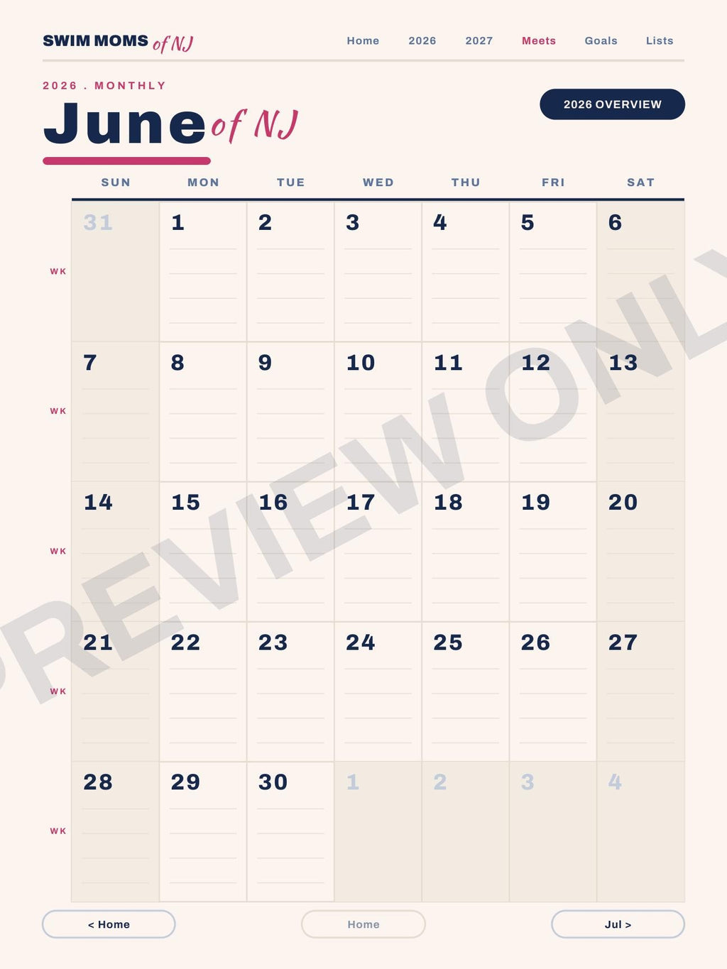 Swim Moms of NJ Planner 2026-2027 | Digital PDF, Swim Meet Tracker (Download)