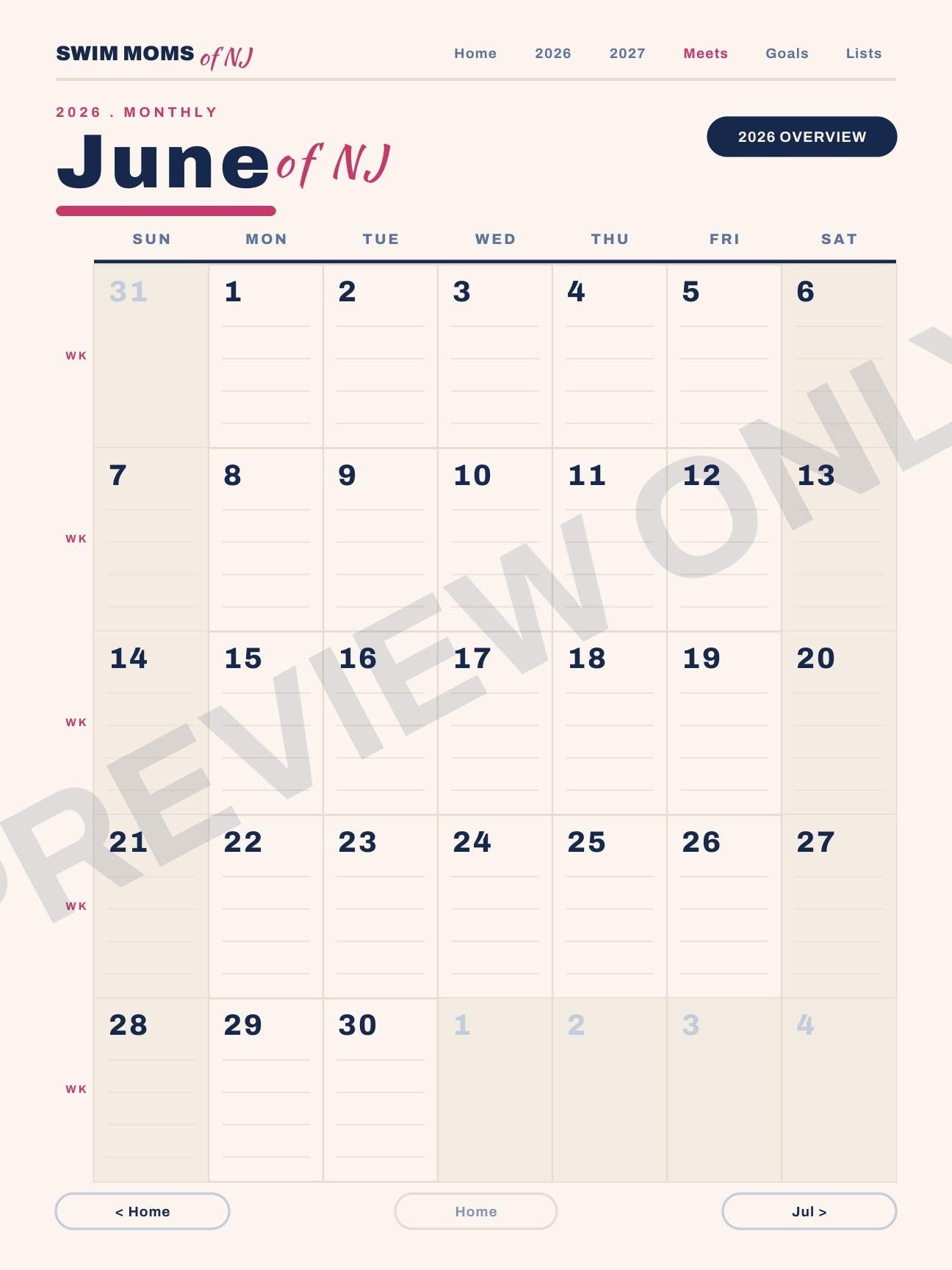 Swim Moms of NJ Planner 2026-2027 | Digital PDF, Swim Meet Tracker (Download)