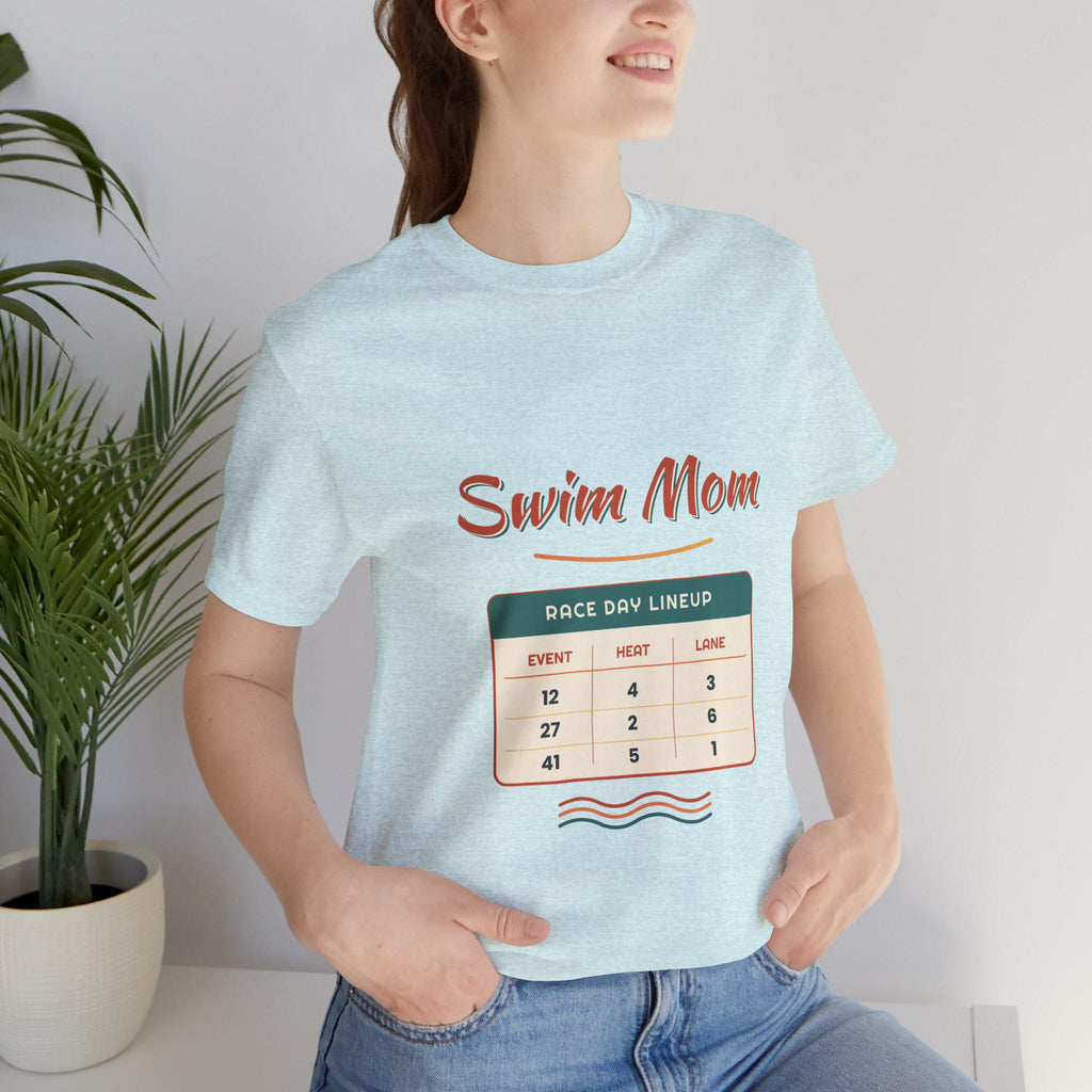 Swim Mom Race Day Lineup Tee | Swim Team Shirt Event.  Heat. Lane. Cheer. Repeat. Funny Swimming Mom Meet T-Shirt Swimmer Mom Gift