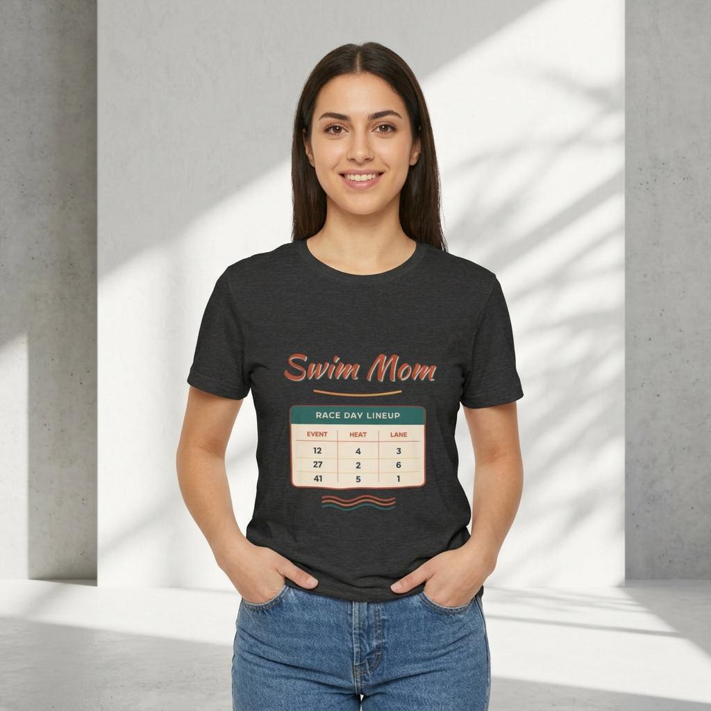 Swim Mom Race Day Lineup Tee | Swim Team Shirt Event.  Heat. Lane. Cheer. Repeat. Funny Swimming Mom Meet T-Shirt Swimmer Mom Gift